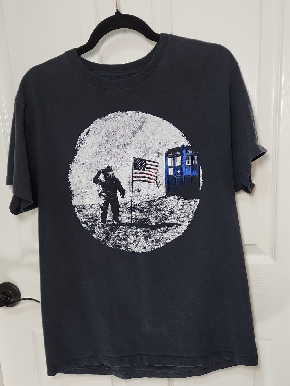 Dr. Who Men's Black Graphic Tee with Moon Astronaut Design